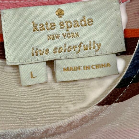 Kate Spade Spice Things Up Flutter Sleeve Multi-Colored Stripe 100% Silk Top LRG - Picture 5 of 8